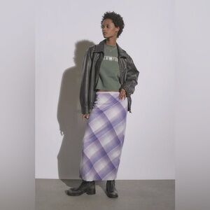 Urban Outfitters Purple Plaid Janelle Mid-Rise Midi Skirt | Small